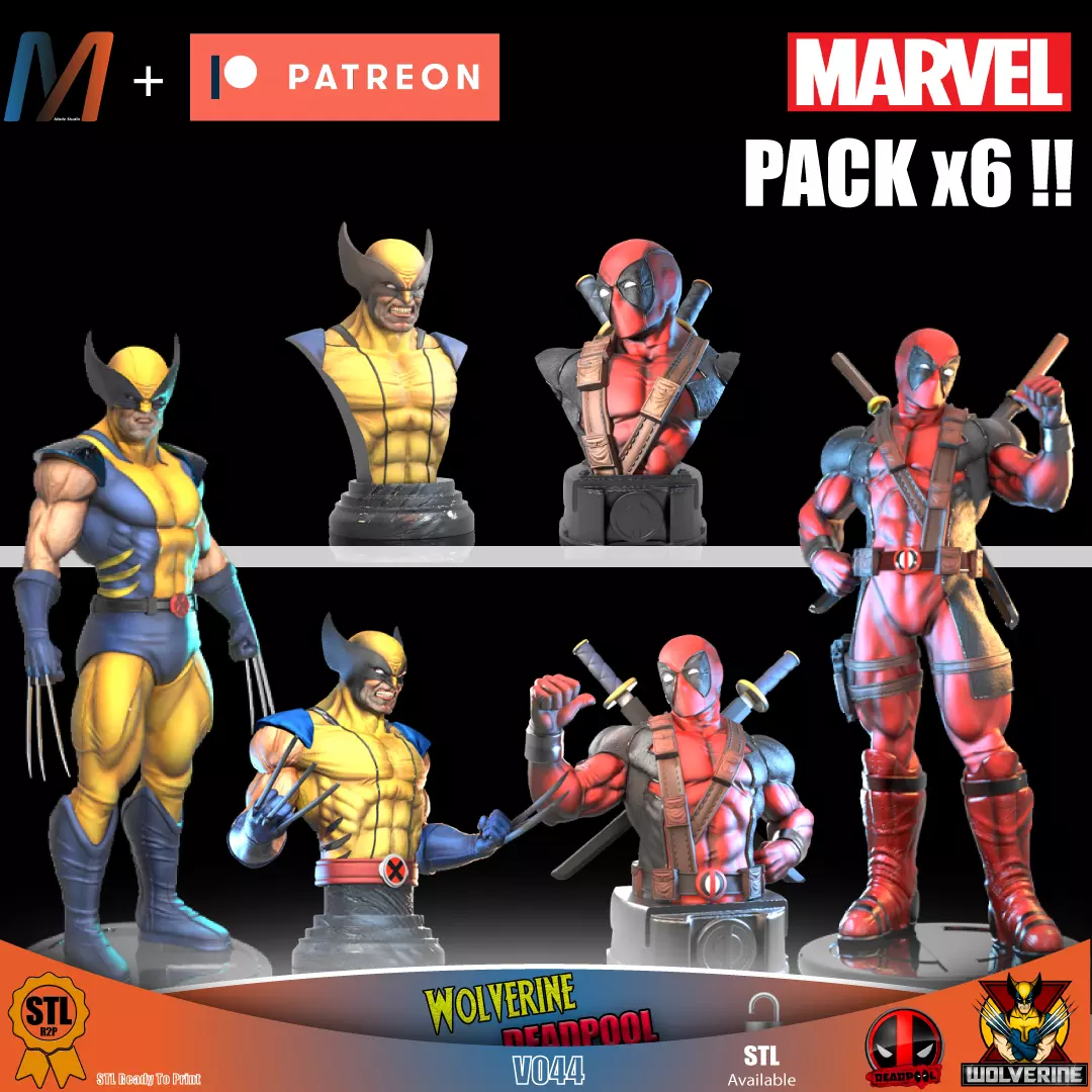V044 - PACK X6 MARVEL DEADPOOL vs WOLVERINE 3D print model_0