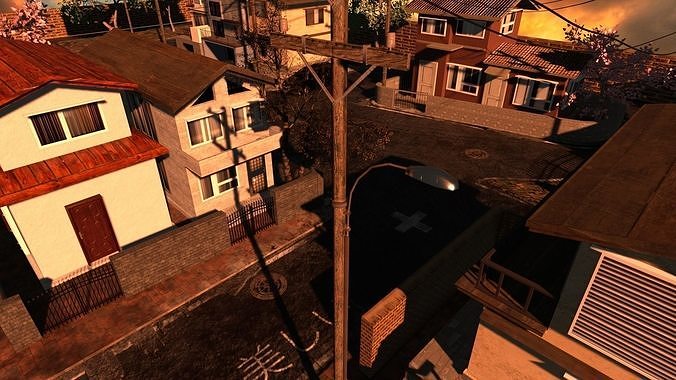 Japanese Residential Neighborhood Low-poly 3D model 3