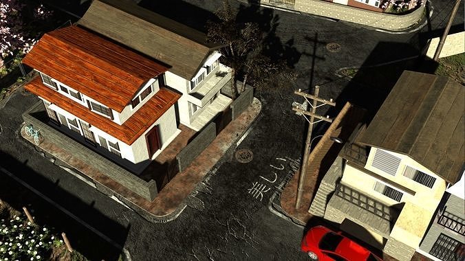 Japanese Residential Neighborhood Low-poly 3D model 6