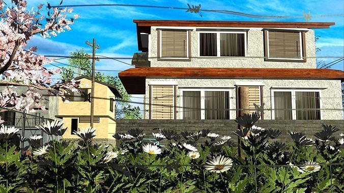 Japanese Residential Neighborhood Low-poly 3D model 5