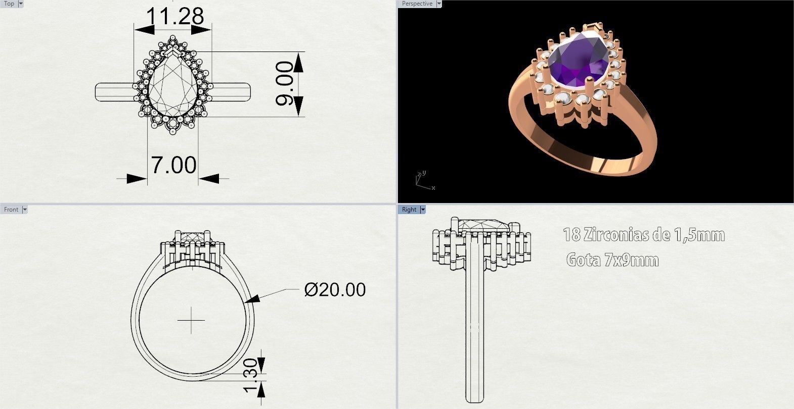 Fashion Ring With Brilliants 3D Print Model 3D print model_7