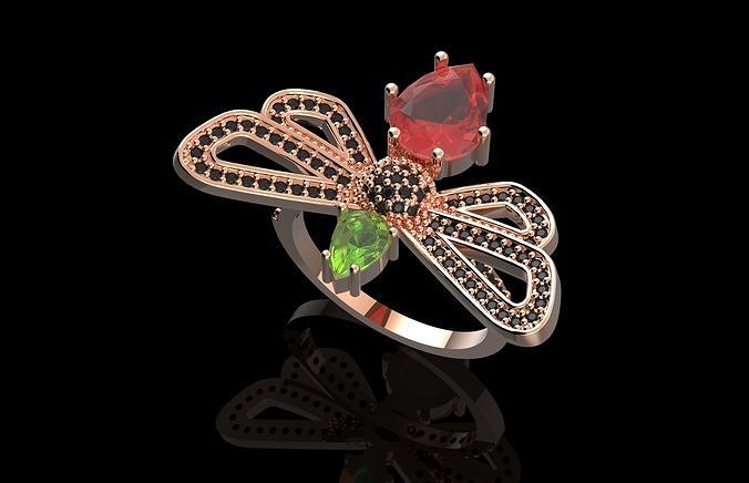 Fashion Dragon-Fly Ring With Brilliants 3D Print Model 3D print model