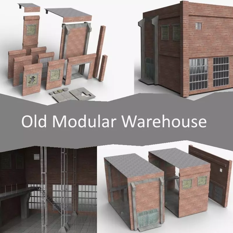 Old Modular Warehouse Low-poly 3D model