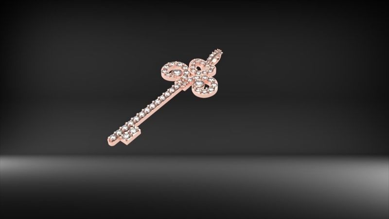 MicroPave Fleur De Lis Key Heart Pendant Necklace Jewelry 3D print model_30