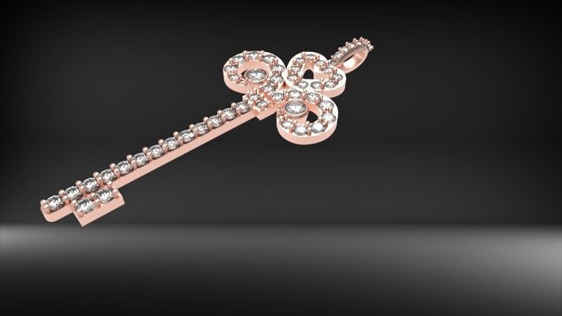 MicroPave Fleur De Lis Key Heart Pendant Necklace Jewelry 3D print model_20