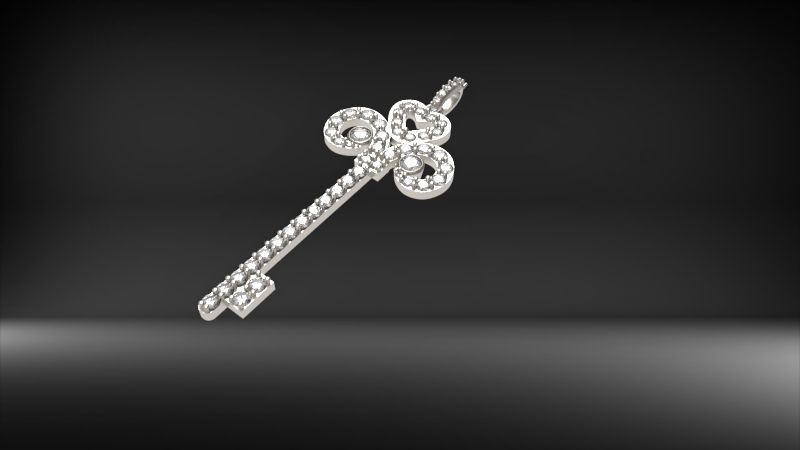 MicroPave Fleur De Lis Key Heart Pendant Necklace Jewelry 3D print model_19