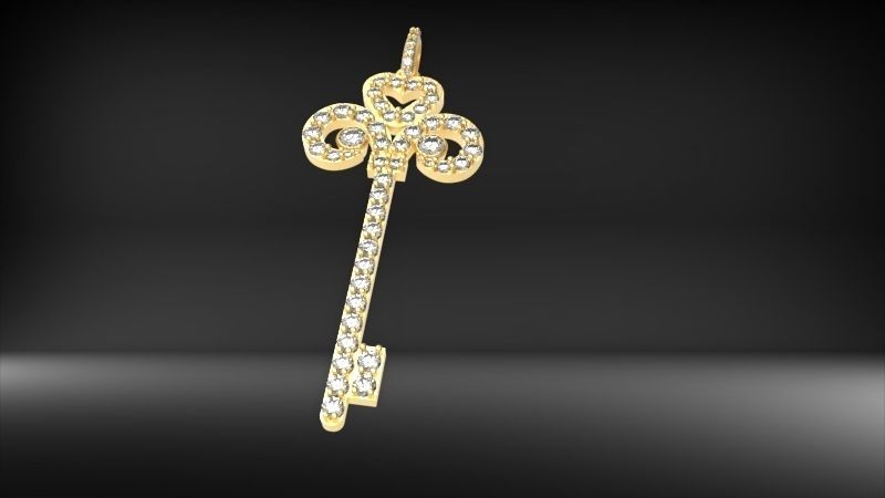 MicroPave Fleur De Lis Key Heart Pendant Necklace Jewelry 3D print model_5