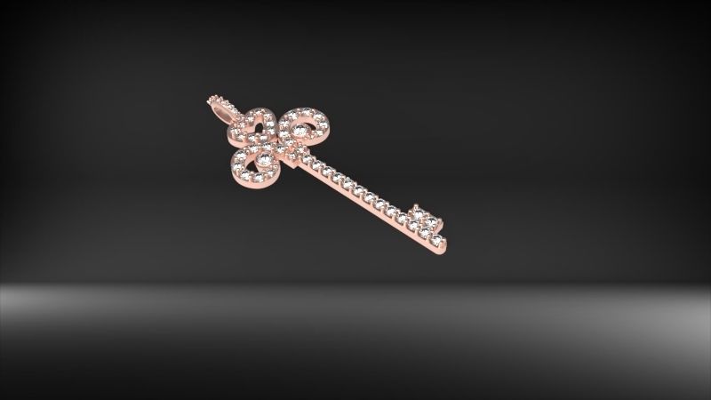 MicroPave Fleur De Lis Key Heart Pendant Necklace Jewelry 3D print model_22