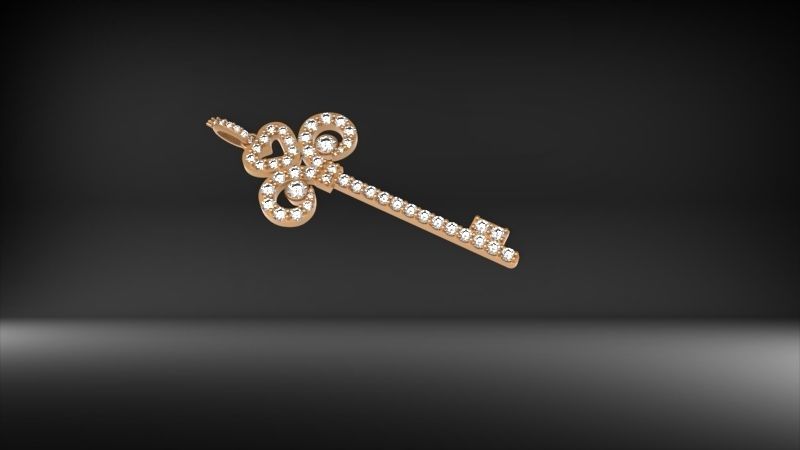 MicroPave Fleur De Lis Key Heart Pendant Necklace Jewelry 3D print model_9