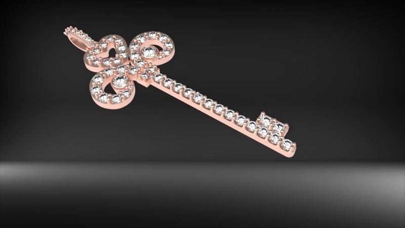 MicroPave Fleur De Lis Key Heart Pendant Necklace Jewelry 3D print model_21