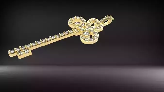 MicroPave Fleur De Lis Key Heart Pendant Necklace Jewelry 3D print model