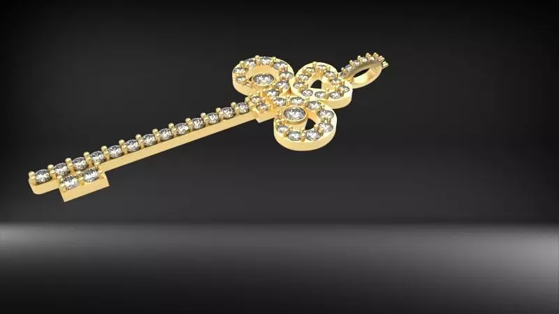 MicroPave Fleur De Lis Key Heart Pendant Necklace Jewelry 3D print model_0