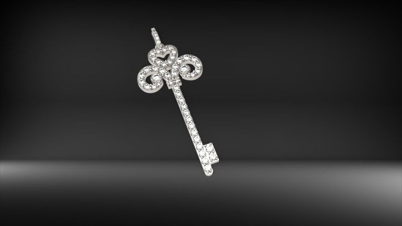 MicroPave Fleur De Lis Key Heart Pendant Necklace Jewelry 3D print model_11