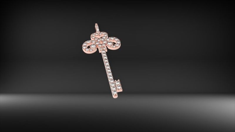 MicroPave Fleur De Lis Key Heart Pendant Necklace Jewelry 3D print model_29