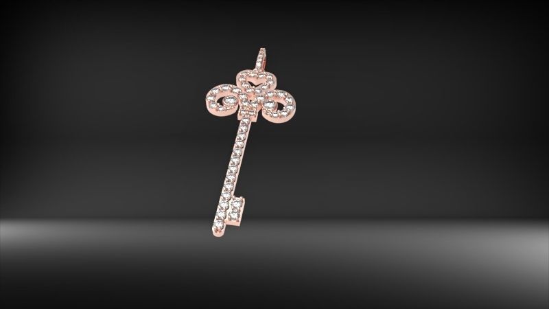 MicroPave Fleur De Lis Key Heart Pendant Necklace Jewelry 3D print model_24