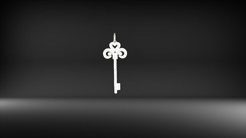 MicroPave Fleur De Lis Key Heart Pendant Necklace Jewelry 3D print model_15