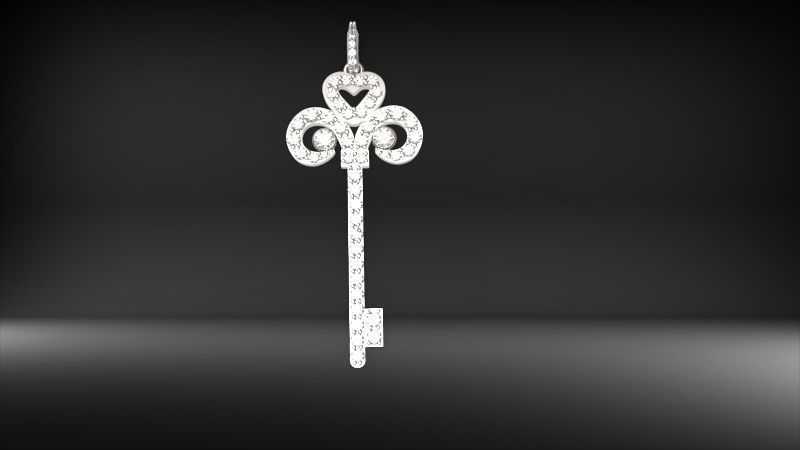 MicroPave Fleur De Lis Key Heart Pendant Necklace Jewelry 3D print model_14