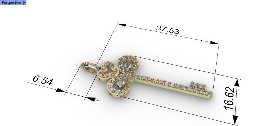 MicroPave Fleur De Lis Key Heart Pendant Necklace Jewelry 3D print model_34