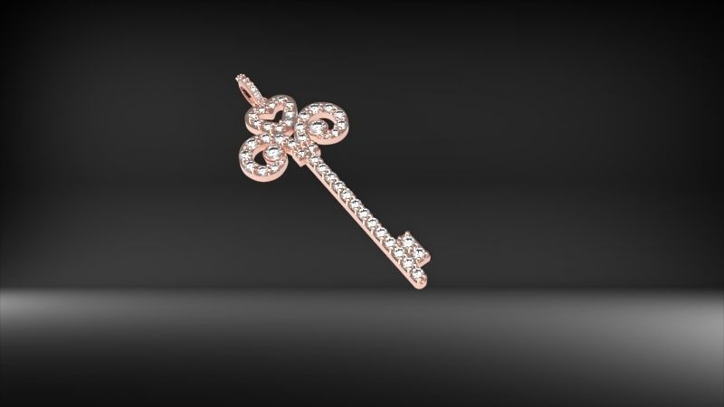 MicroPave Fleur De Lis Key Heart Pendant Necklace Jewelry 3D print model_28