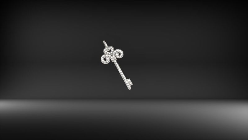 MicroPave Fleur De Lis Key Heart Pendant Necklace Jewelry 3D print model_16