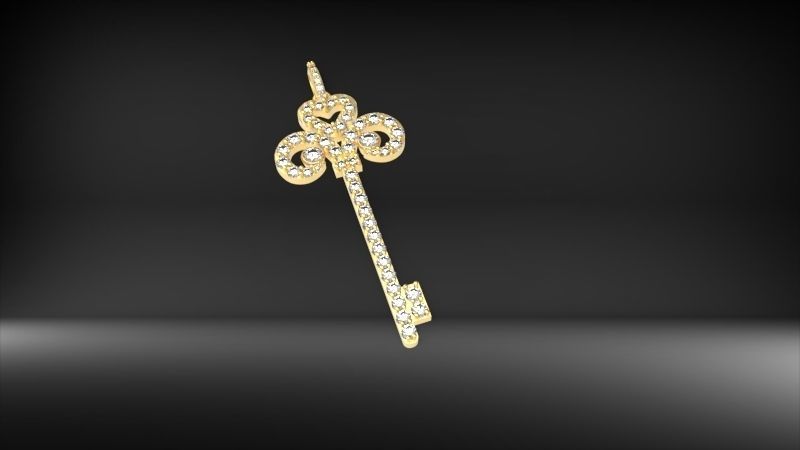 MicroPave Fleur De Lis Key Heart Pendant Necklace Jewelry 3D print model_2