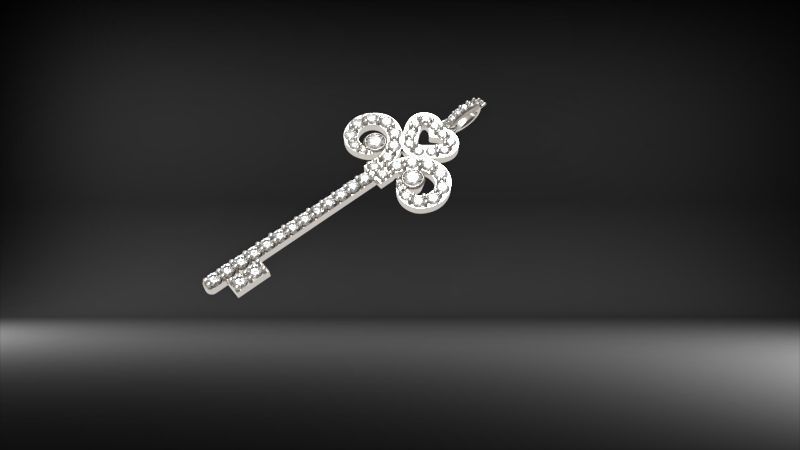 MicroPave Fleur De Lis Key Heart Pendant Necklace Jewelry 3D print model_13