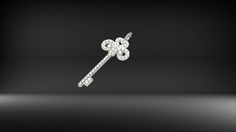 MicroPave Fleur De Lis Key Heart Pendant Necklace Jewelry 3D print model_18