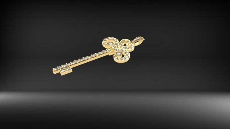 MicroPave Fleur De Lis Key Heart Pendant Necklace Jewelry 3D print model_4