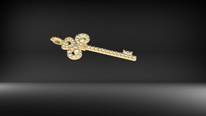 MicroPave Fleur De Lis Key Heart Pendant Necklace Jewelry 3D print model_1