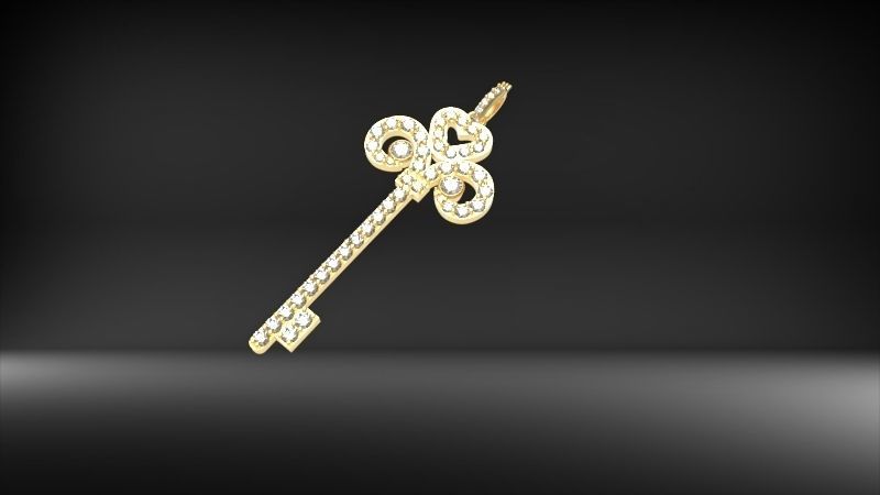 MicroPave Fleur De Lis Key Heart Pendant Necklace Jewelry 3D print model_3