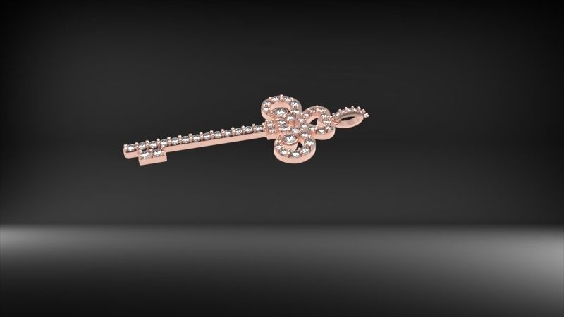 MicroPave Fleur De Lis Key Heart Pendant Necklace Jewelry 3D print model_26