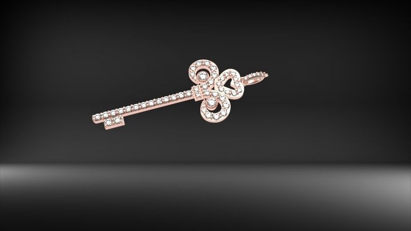 MicroPave Fleur De Lis Key Heart Pendant Necklace Jewelry 3D print model_25