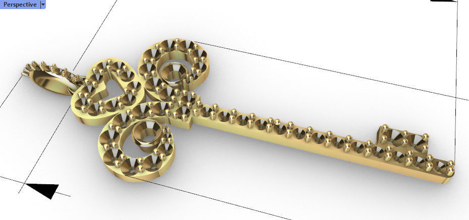 MicroPave Fleur De Lis Key Heart Pendant Necklace Jewelry 3D print model_36