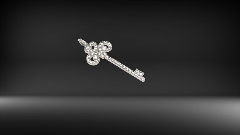 MicroPave Fleur De Lis Key Heart Pendant Necklace Jewelry 3D print model_17