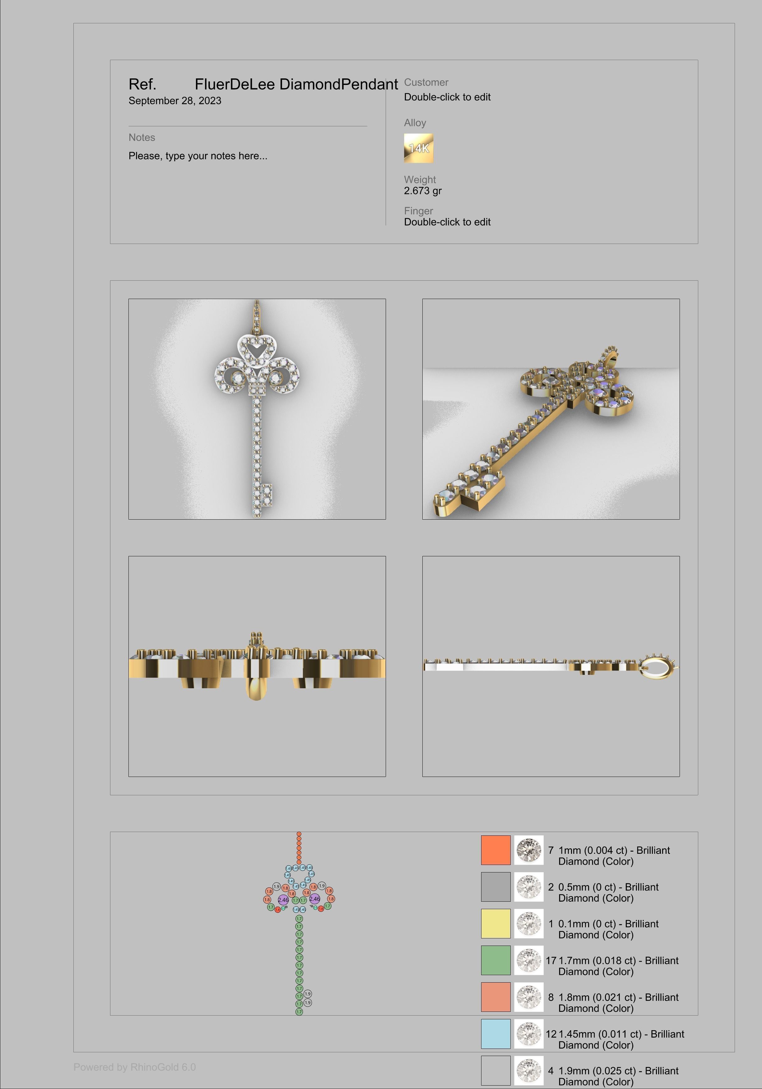MicroPave Fleur De Lis Key Heart Pendant Necklace Jewelry 3D print model_12