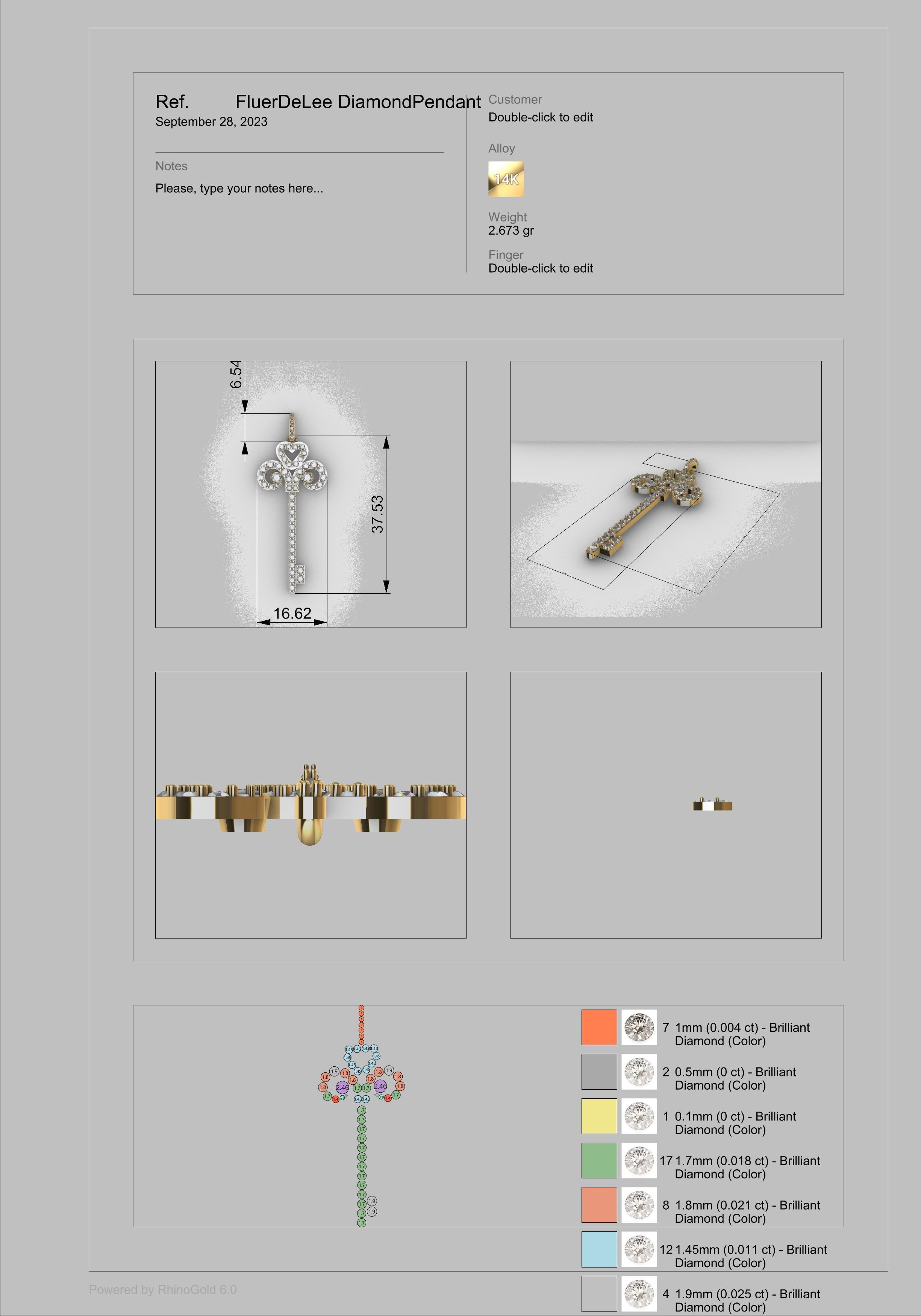 MicroPave Fleur De Lis Key Heart Pendant Necklace Jewelry 3D print model_33
