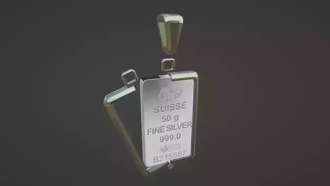 50g Credit Suisse silver pamp bar hinged frame mount w bail 3D print model