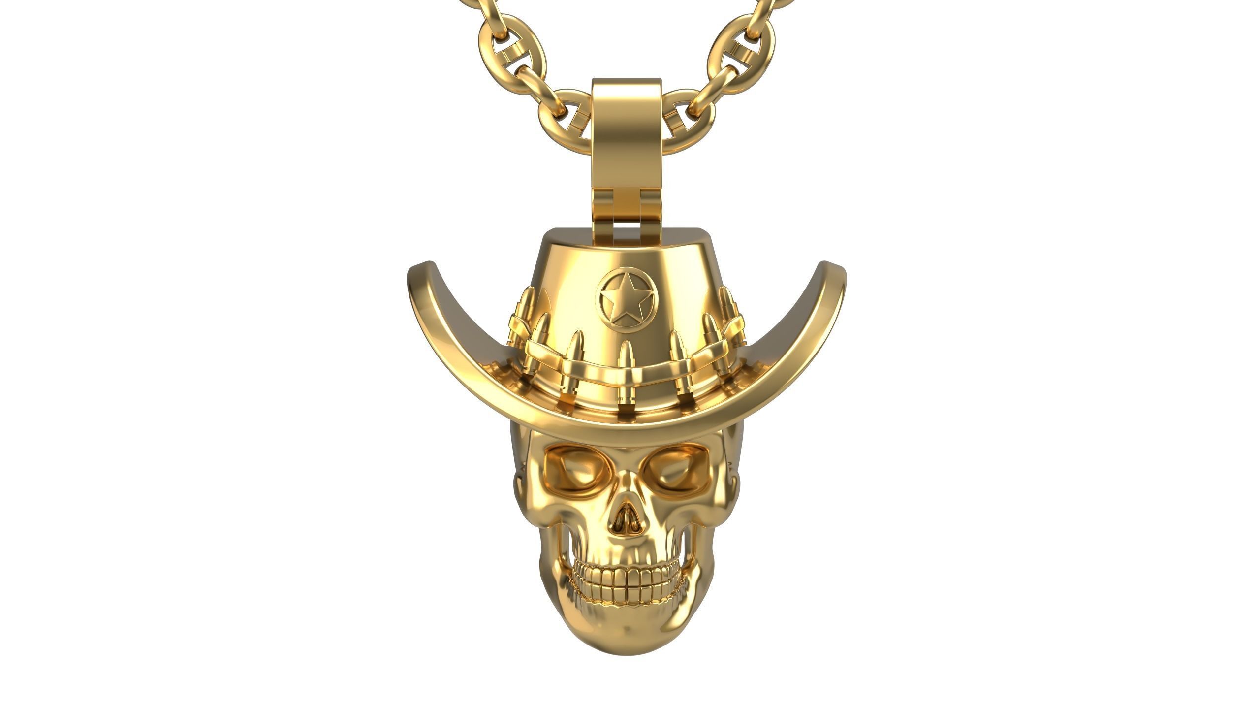 Skull sheriff pendant 3D print model_4