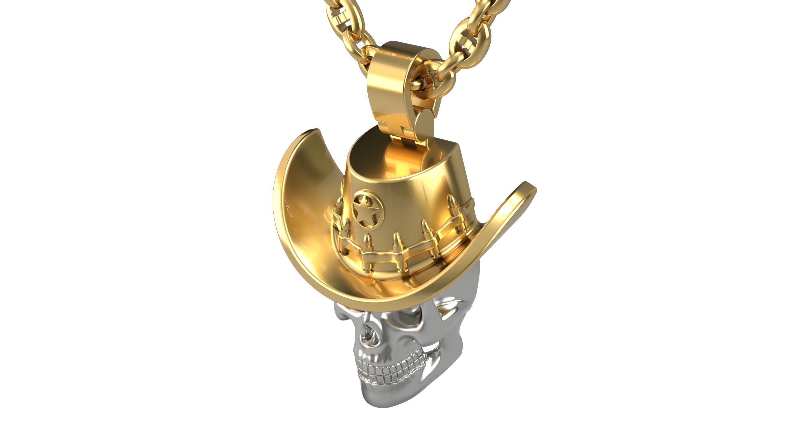 Skull sheriff pendant 3D print model_3