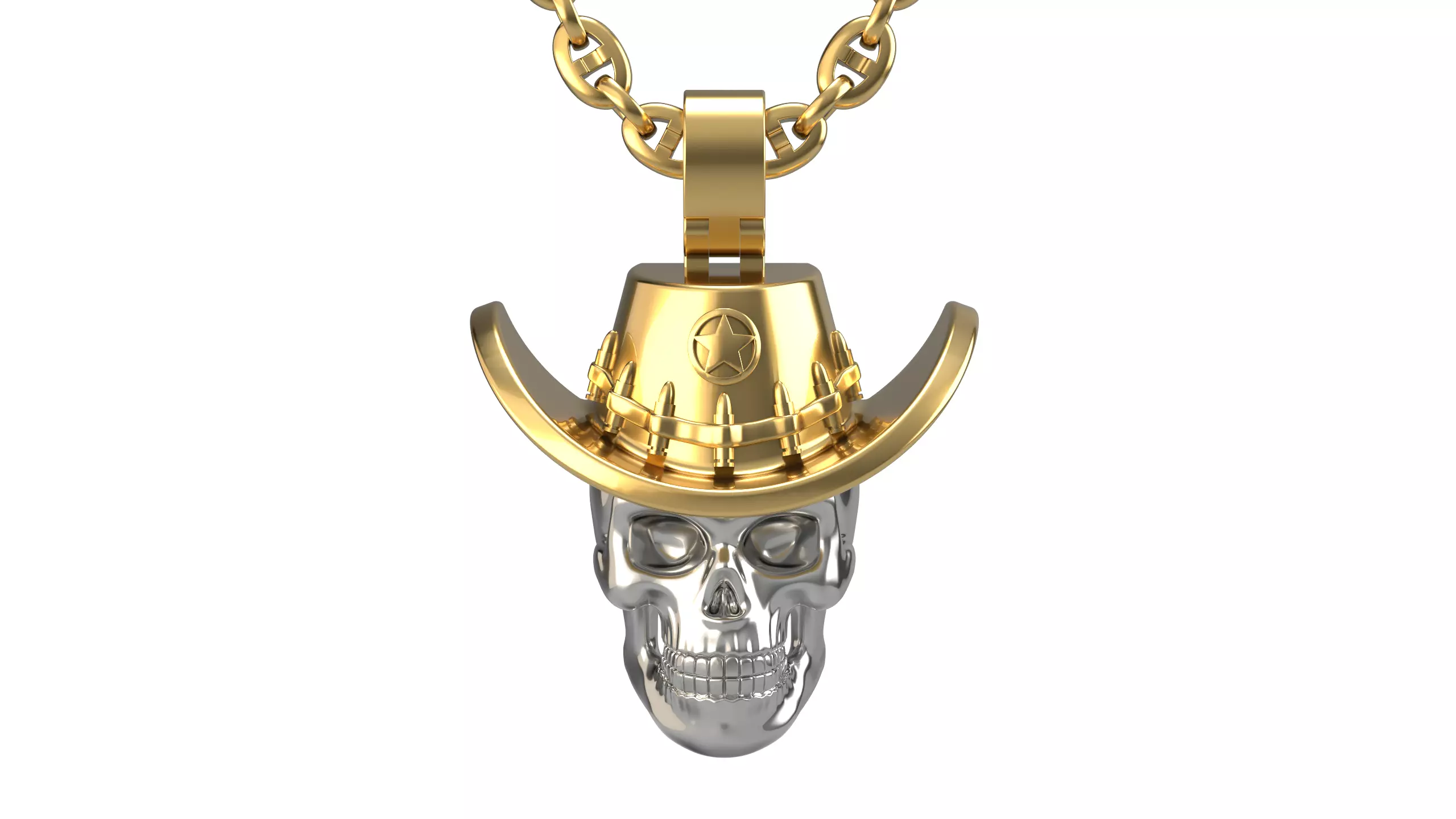 Skull sheriff pendant 3D print model_0