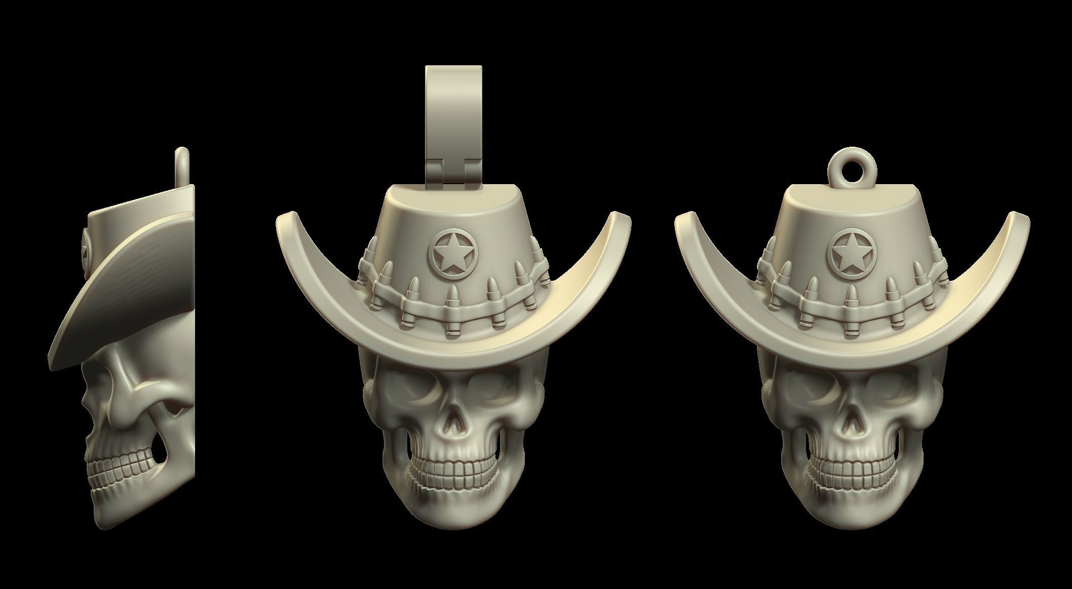 Skull sheriff pendant 3D print model_1