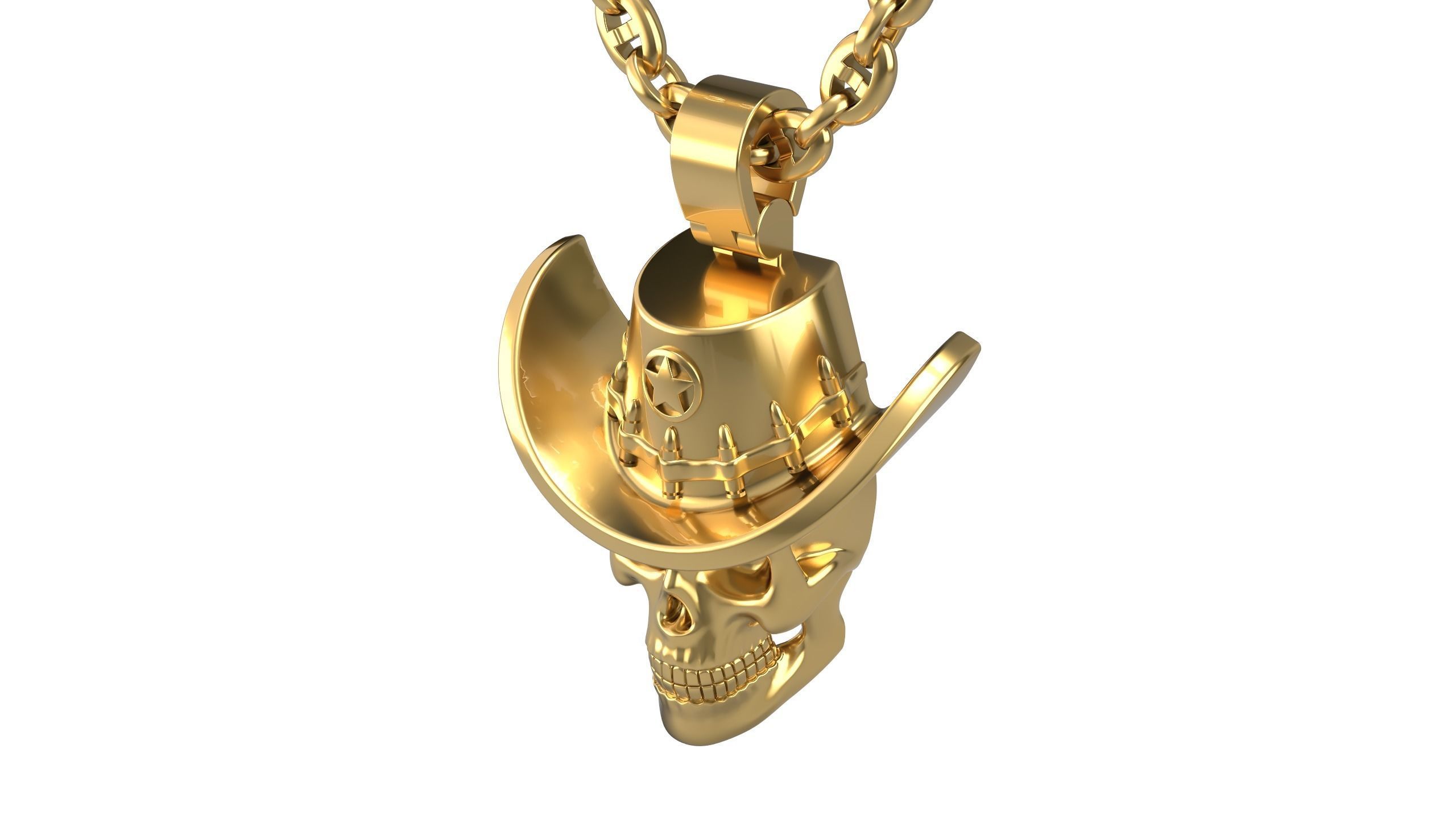 Skull sheriff pendant 3D print model_5