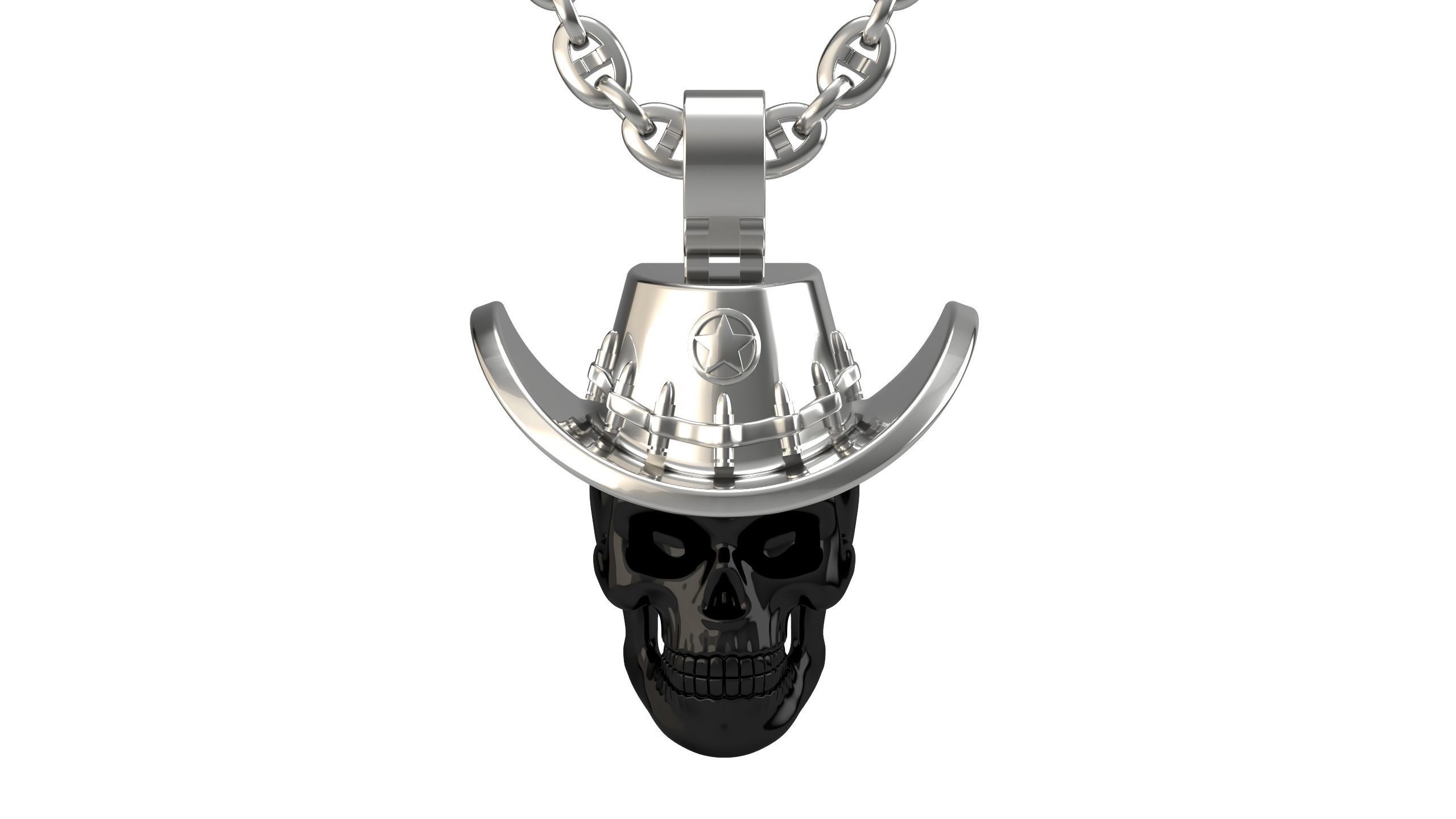 Skull sheriff pendant 3D print model_6