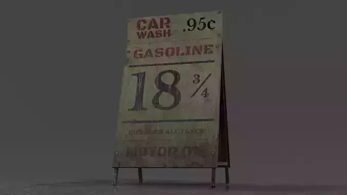 Wooden Gas Station Pavement Sign - A Frame Sign Low-poly 3D model