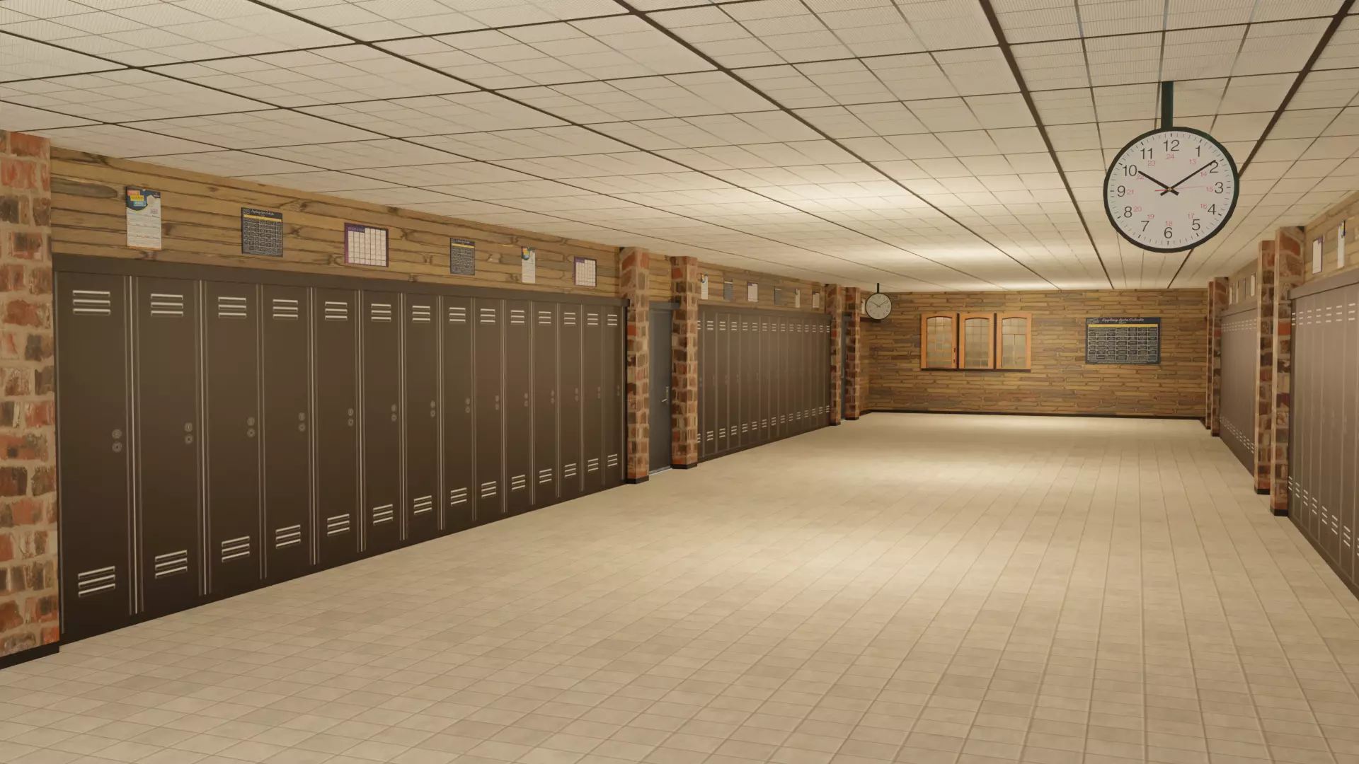 School Corridor Low-poly 3D model