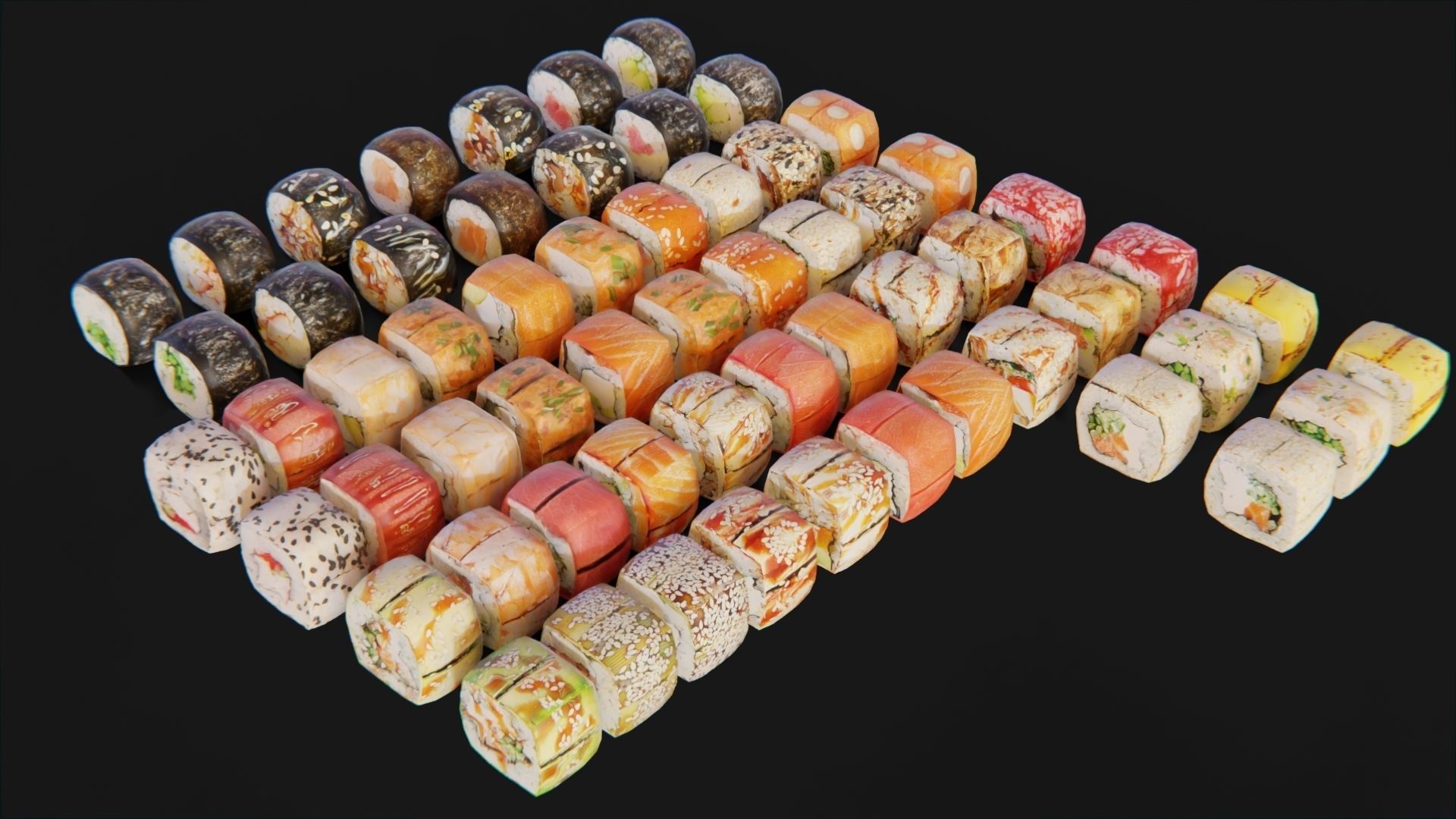 Sushi Maki Roll set fast food Low-poly 3D model_2