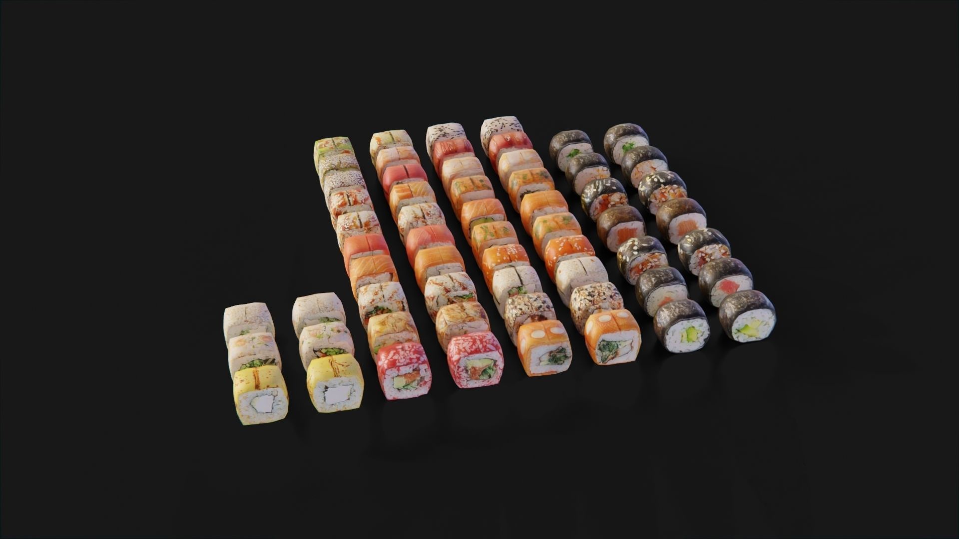 Sushi Maki Roll set fast food Low-poly 3D model_8