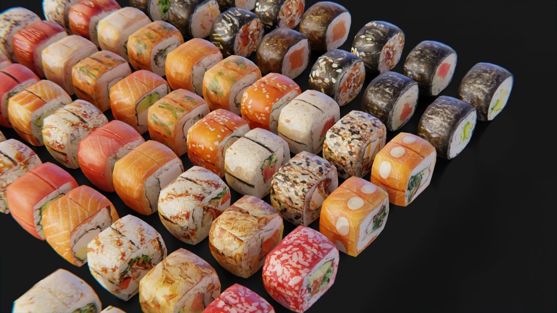 Sushi Maki Roll set fast food Low-poly 3D model_5