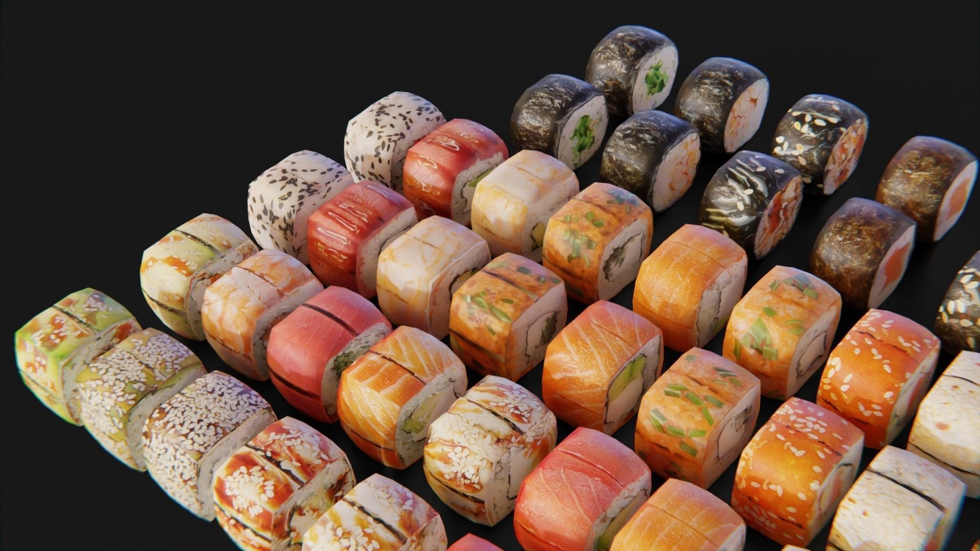 Sushi Maki Roll set fast food Low-poly 3D model_3