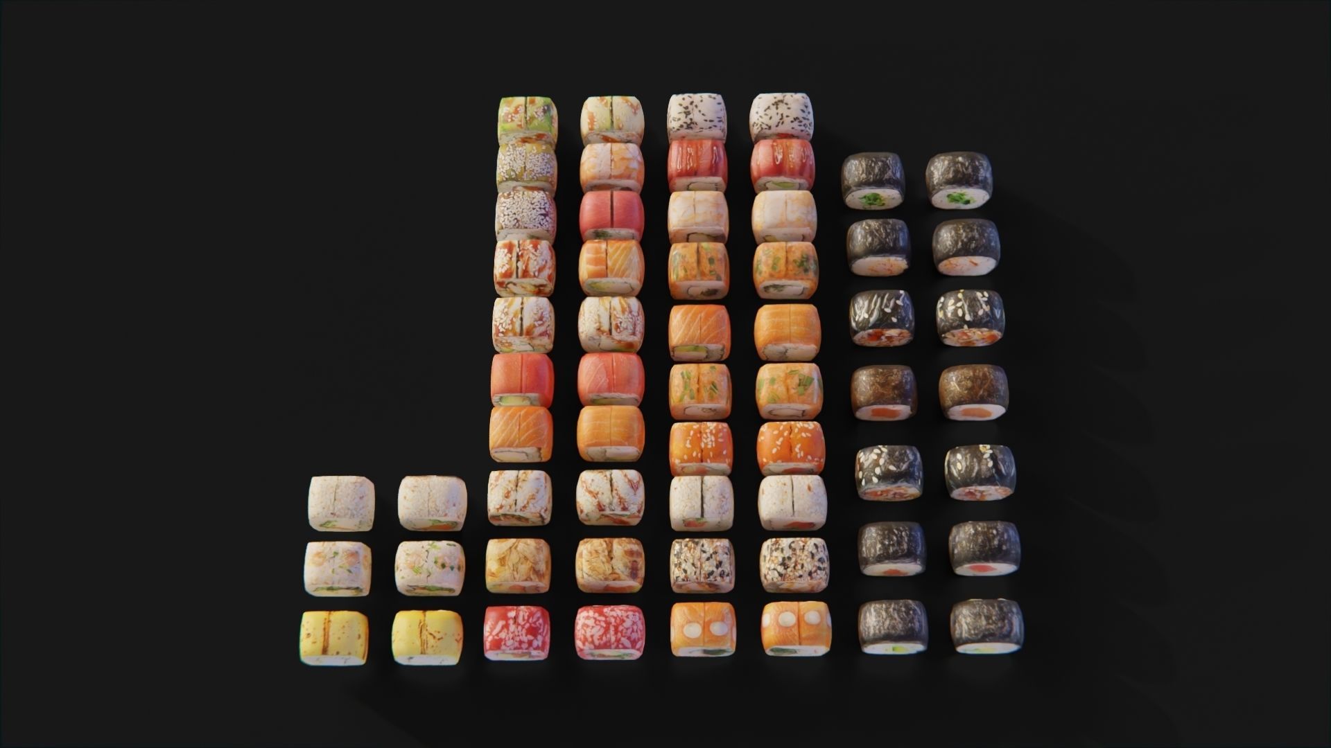 Sushi Maki Roll set fast food Low-poly 3D model_9